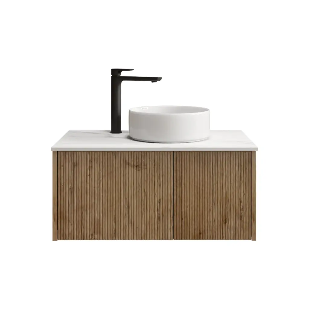 [98509/Cust-K800W-PO] 800mm Customised Kiama Plywood One Door One Drawer Wall Hung Vanity Cabinet Only Prime Oak