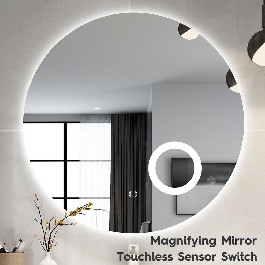 [86121/UL900BMM] 900mm Round 3 Color Backlit LED Mirror With Magnifier With Touchless Sensor Switch