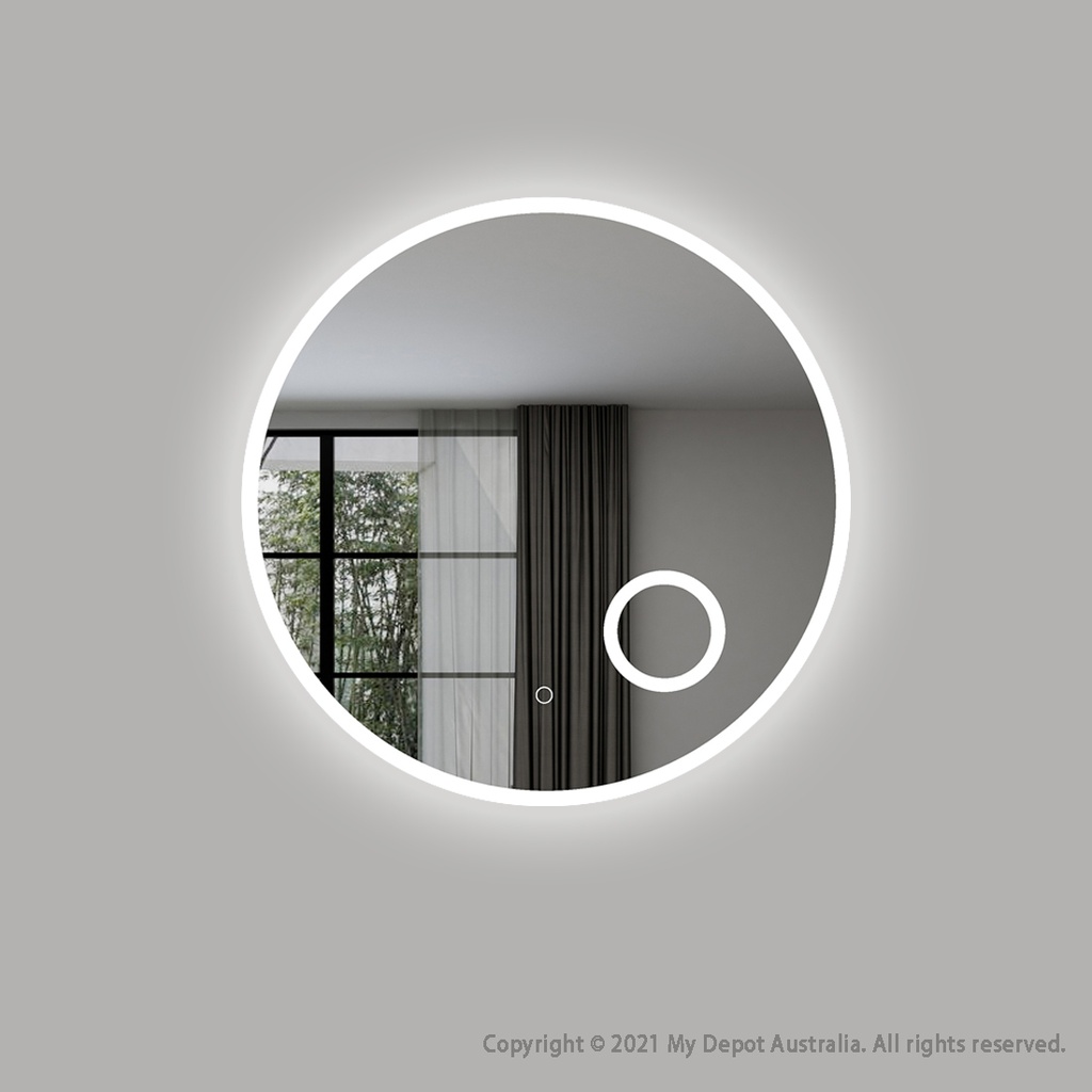 [86109/UL900AMM] 900mm Round 3 Color Frontlit LED Mirror With Magnifier With Touch Sensor Switch
