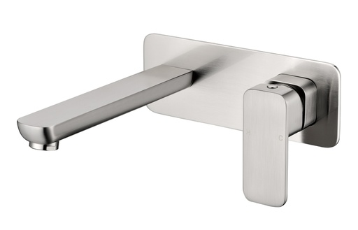 [44090] Eden Round Cornered Rectangle Handle Wall Basin Mixer Brushed Nickel Lead Free