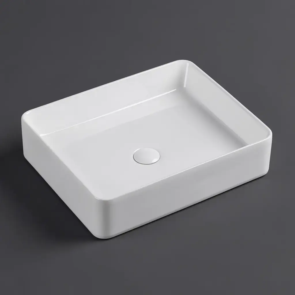 [43056] Cora Above Counter Ceramic Basin Rectangle 470x360x110mm Gloss White Non Overflow