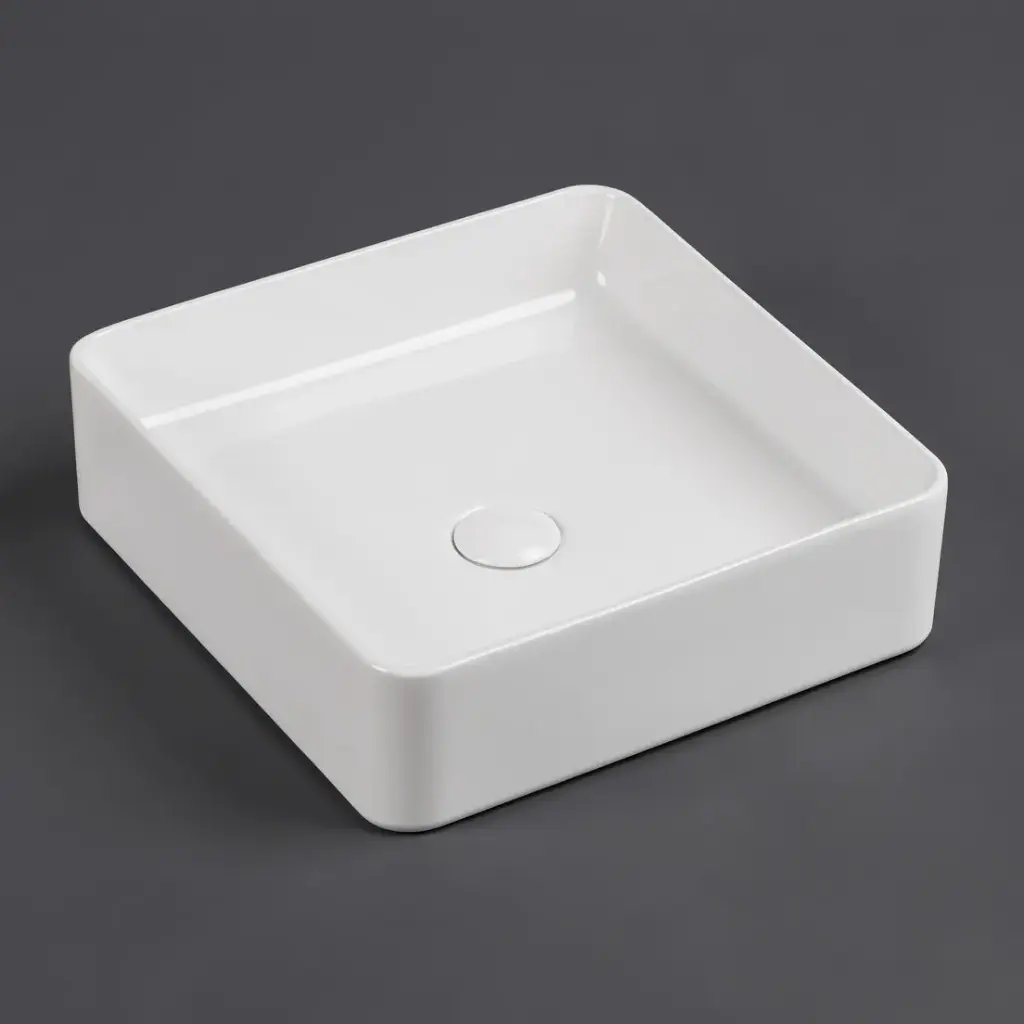 [43048] Cora Above Counter Ceramic Basin Square 360x360x110mm Gloss White Non Overflow