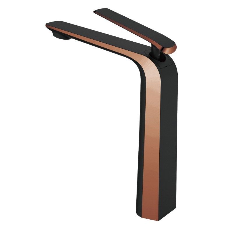 [41481] Esperia Matt Black & Rose Gold Tall Basin Mixer Bench Top Solid Brass