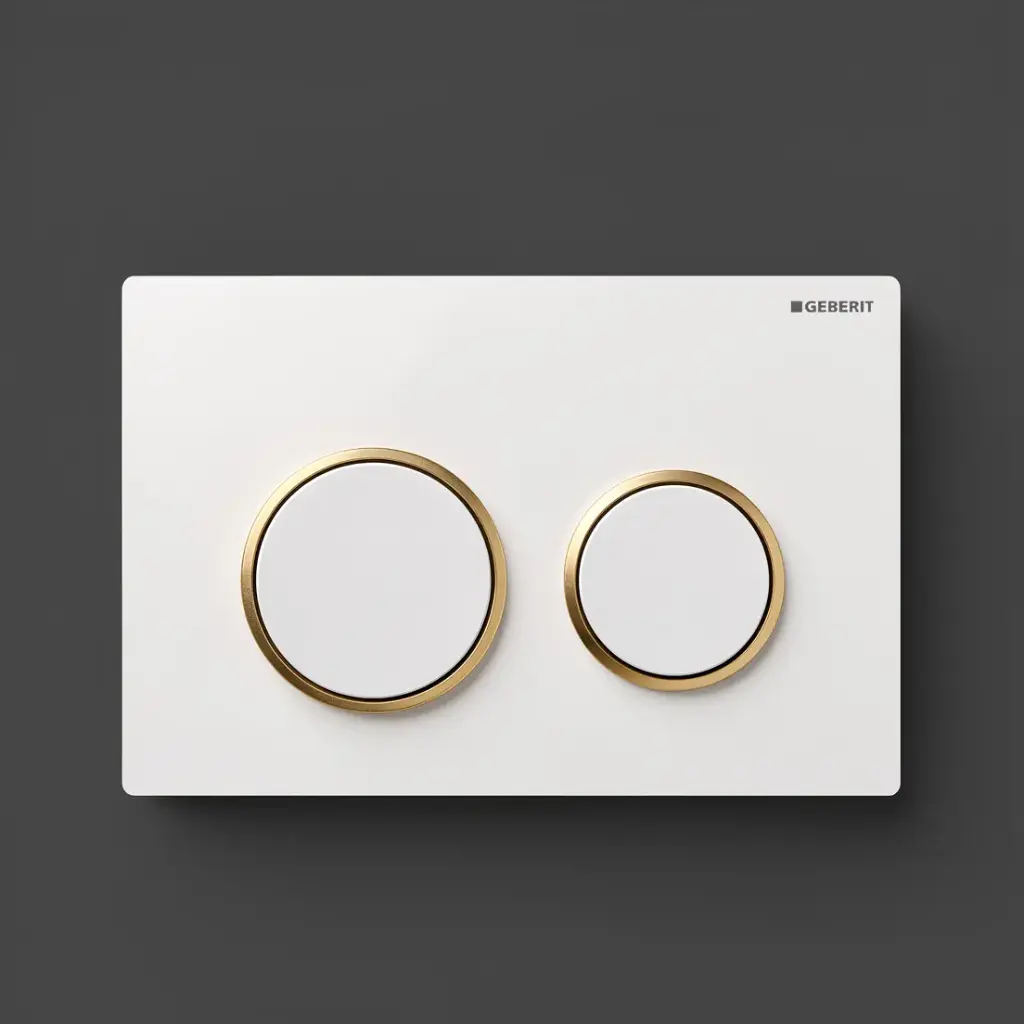 [50202] Kappa 21 Dual Flush/Access Plate (ABS) Bright White Plate And Buttons With Bright Gold Rings