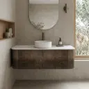 Kiama 1200mm Dark Oak Two Drawers Curved Wall Hung Vanity Cabinet Only