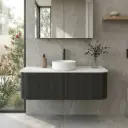 Kiama 1200mm Matte Black Two Drawers Curved Wall Hung Vanity Cabinet Only