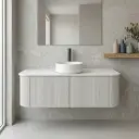 Kiama 1200mm Matte White Two Drawers Curved Wall Hung Vanity Cabinet Only