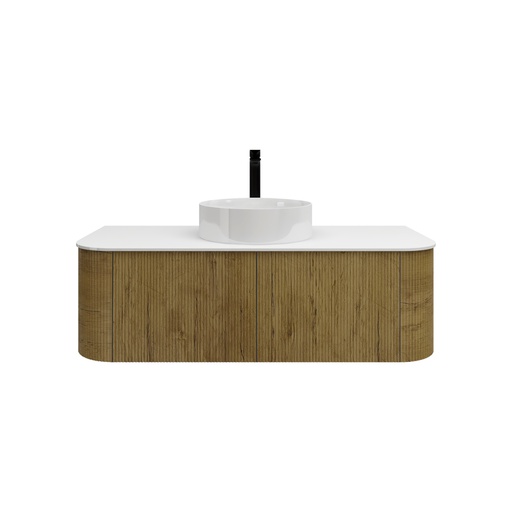 Kiama 1200mm Prime Oak Two Drawers Curved Wall Hung Vanity Cabinet Only