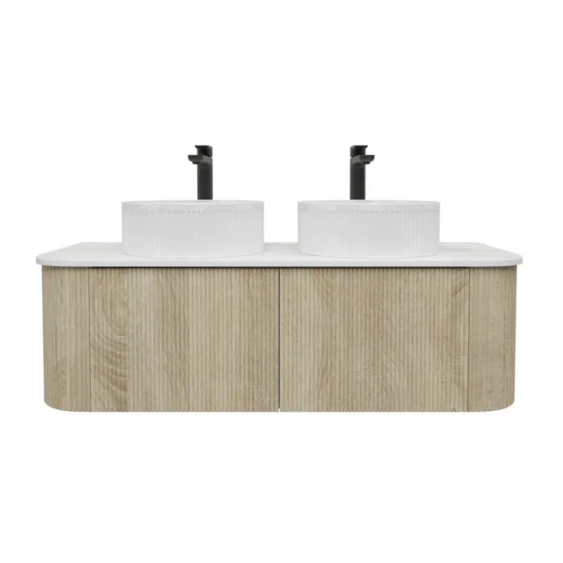 Kiama 1200mm White Oak Two Drawers Curved Wall Hung Vanity Cabinet Only