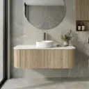 Kiama 1200mm White Oak Two Drawers Curved Wall Hung Vanity Cabinet Only