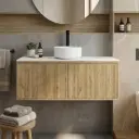 Kiama 1200mm Prime Oak One Right Drawer One Left Door Wall Hung Vanity Cabinet Only