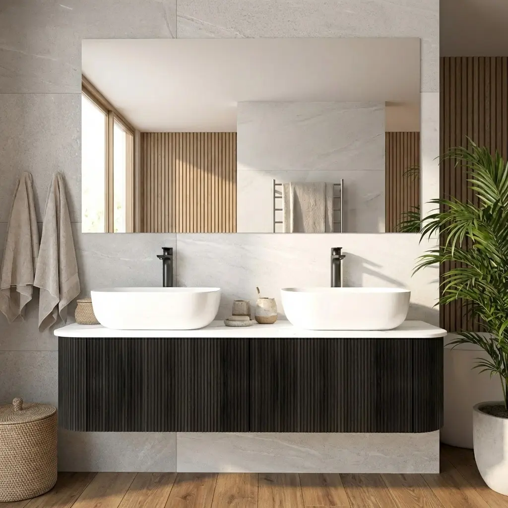 [93314/KC155W-BO] 1500mm Kiama Bottega Oak Two Drawers Curved Wall Hung Vanity Cabinet Only