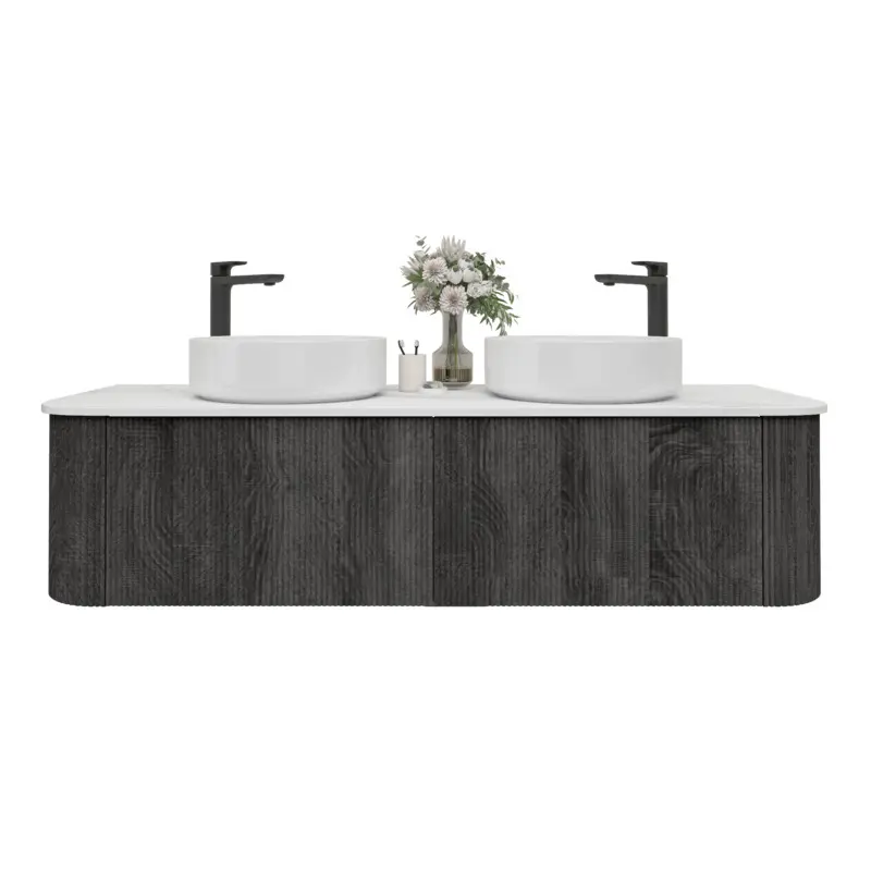 [93398/KC155W-DG] 1500mm Kiama Dark Grey Two Drawers Curved Wall Hung Vanity