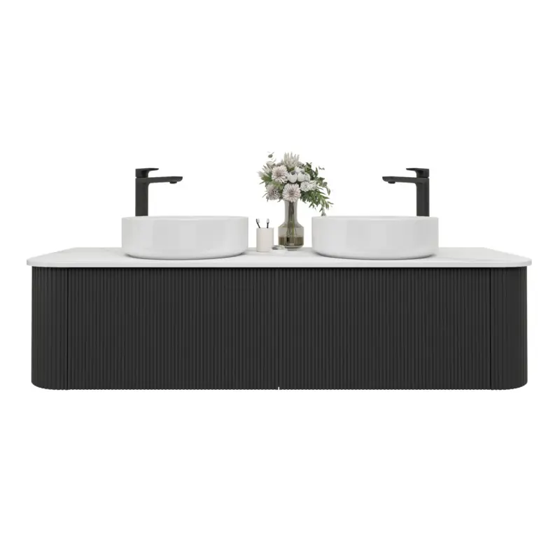 1500mm Kiama Matte Black Two Drawers Curved Wall Hung Vanity Cabinet Only
