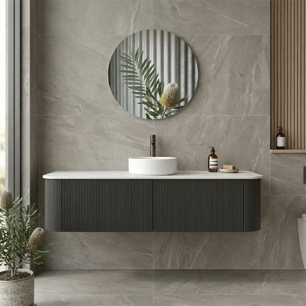 [93388/KC155W-MB] 1500mm Kiama Matte Black Two Drawers Curved Wall Hung Vanity Cabinet Only