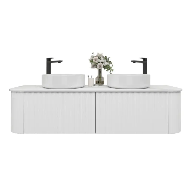 [93383/KC155W-MW] 1500mm Kiama Matte White Two Drawers Curved Wall Hung Vanity Cabinet Only