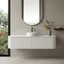1500mm Kiama Matte White Two Drawers Curved Wall Hung Vanity Cabinet Only