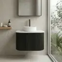 Kiama 600mm Bottega Oak One Door Curved Wall Hung Vanity Cabinet Only