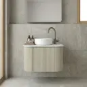 Kiama 600mm Coastal Oak One Door Curved Wall Hung Vanity Cabinet Only