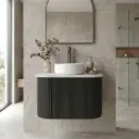 Kiama 600mm Matte Black One Door Curved Wall Hung Vanity Cabinet Only