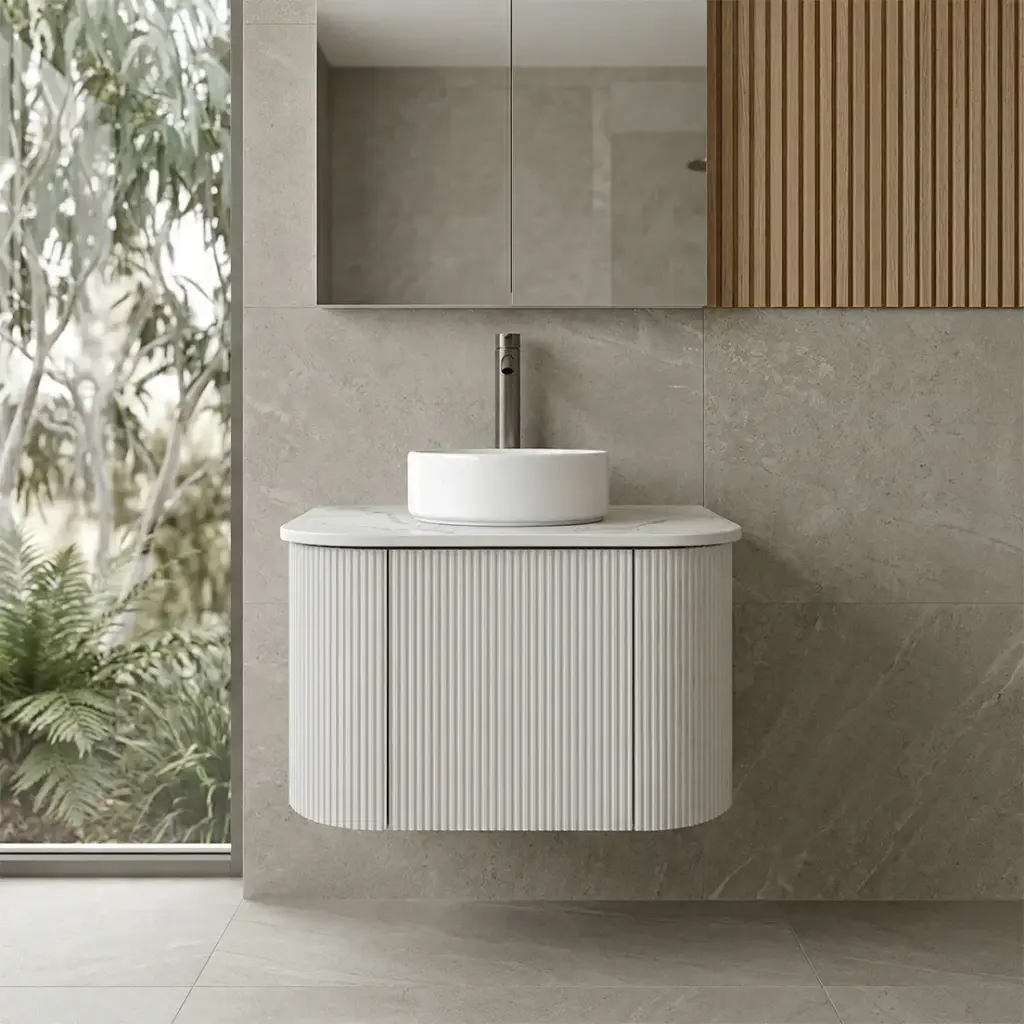 [93379/KC65W-MW] Kiama 600mm Matte White One Door Curved Wall Hung Vanity Cabinet Only