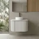 Kiama 600mm Matte White One Door Curved Wall Hung Vanity Cabinet Only