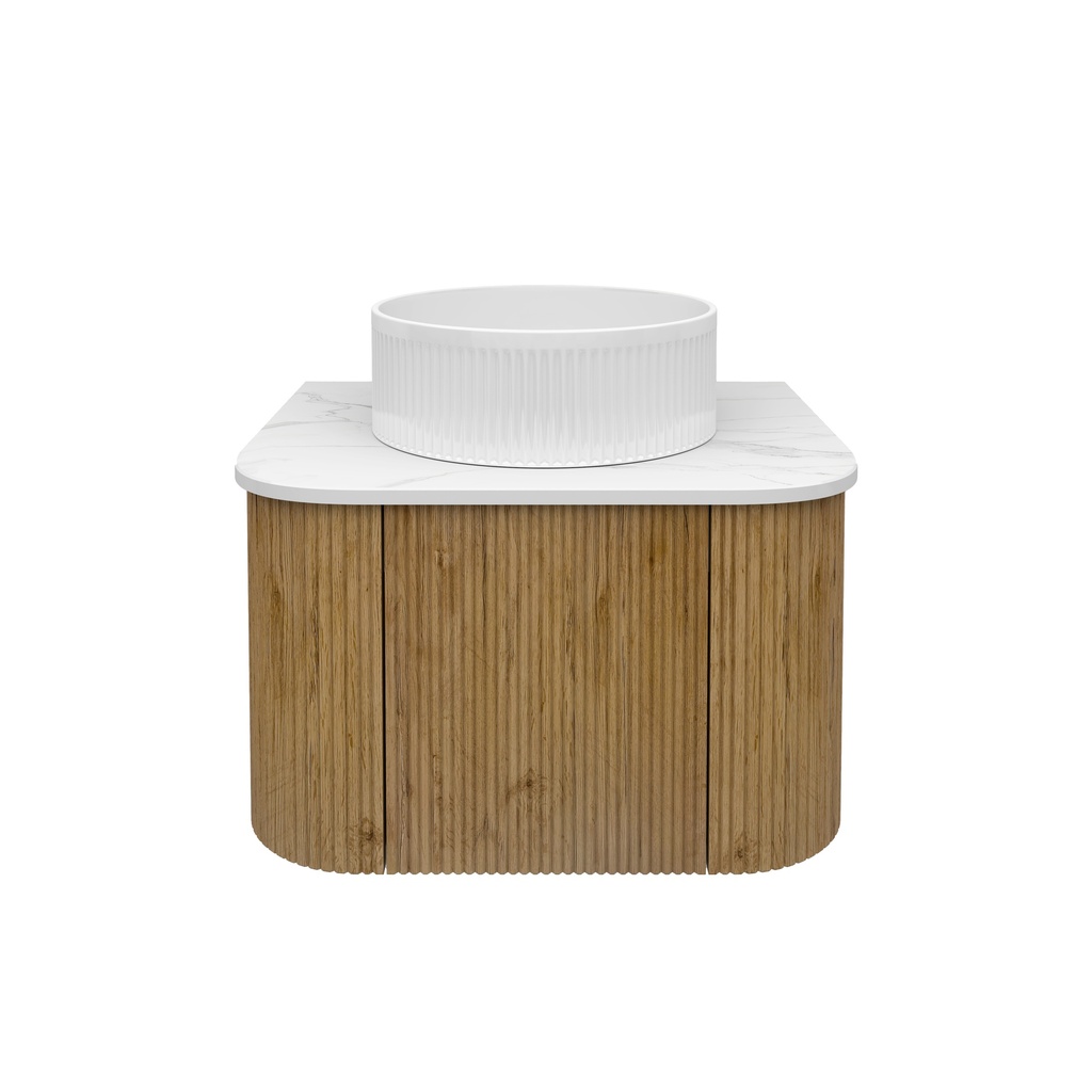 [93364/KC65W-PO] Kiama 600mm Prime Oak One Door Curved Wall Hung Vanity Cabinet Only