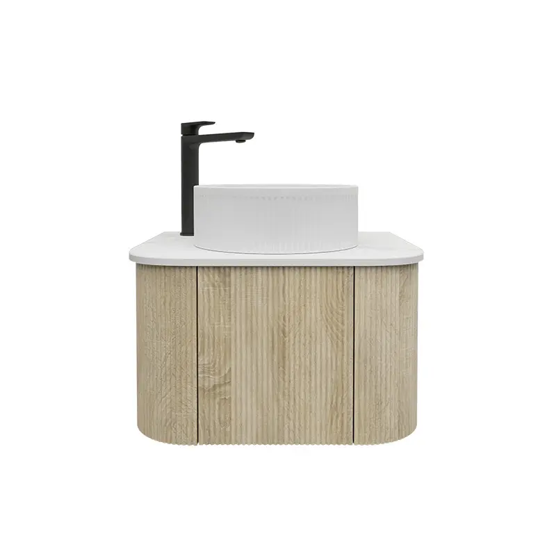 [93389/KC65W-WO] Kiama 600mm White Oak One Door Curved Wall Hung Vanity