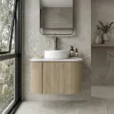 Kiama 600mm White Oak One Door Curved Wall Hung Vanity Cabinet Only