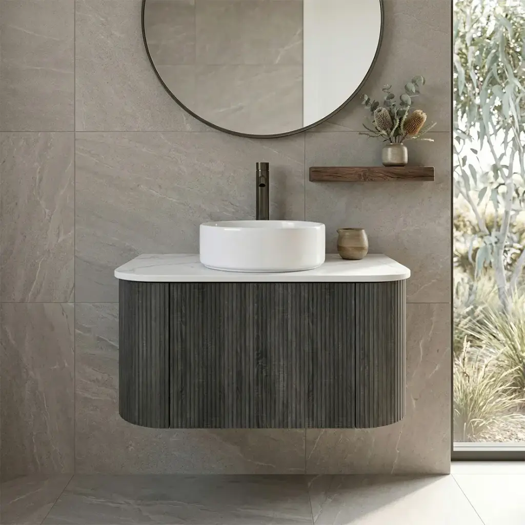 [93395/KC75W-DG] Kiama 750mm Dark Grey One Drawer Curved Wall Hung Vanity Cabinet Only