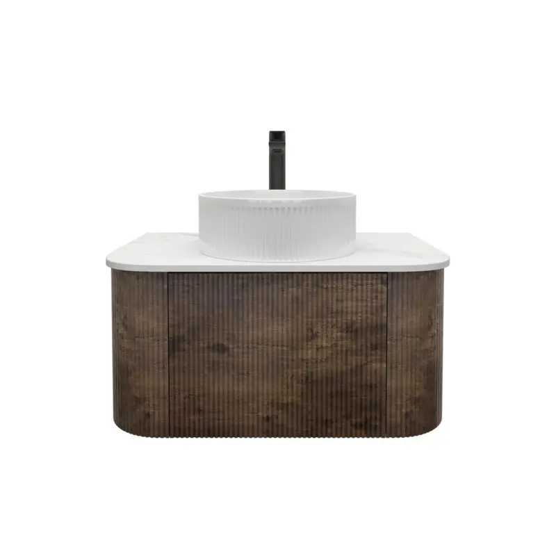 [93400/KC75W-DO] Kiama 750mm Dark Oak One Drawer Curved Wall Hung Vanity Cabinet Only