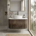 Kiama 750mm Dark Oak One Drawer Curved Wall Hung Vanity Cabinet Only