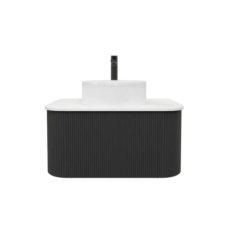 Kiama 750mm Matte Black One Drawer Curved Wall Hung Vanity Cabinet Only