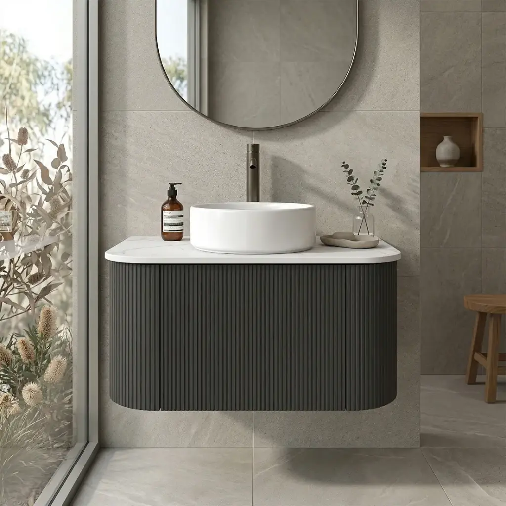 [93385/KC75W-MB] Kiama 750mm Matte Black One Drawer Curved Wall Hung Vanity Cabinet Only