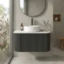 Kiama 750mm Matte Black One Drawer Curved Wall Hung Vanity Cabinet Only