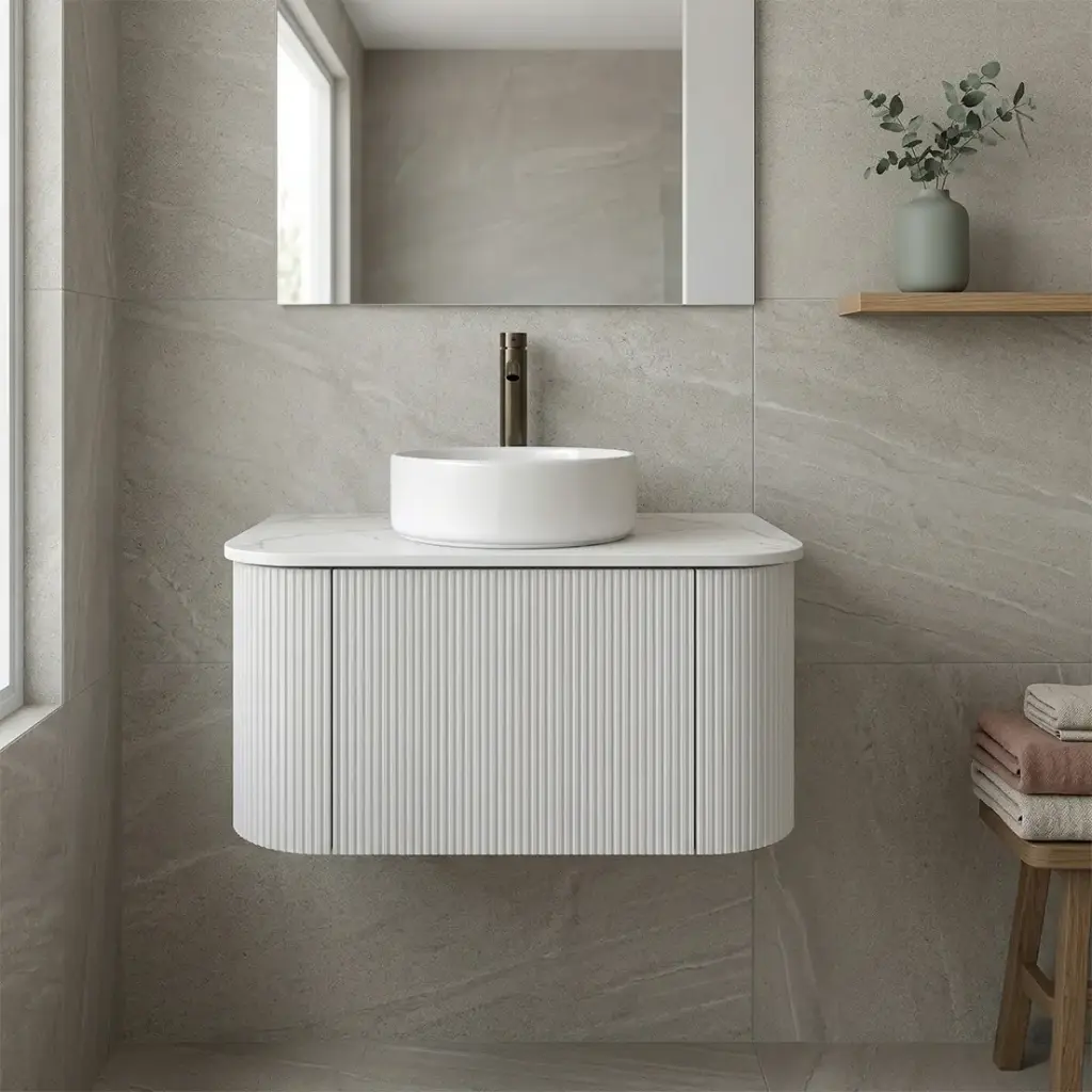 [93380/KC75W-MW] Kiama 750mm Matte White One Drawer Curved Wall Hung Vanity Cabinet Only