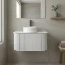 Kiama 750mm Matte White One Drawer Curved Wall Hung Vanity Cabinet Only