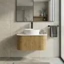 Kiama 750mm Prime Oak One Drawer Curved Wall Hung Vanity Cabinet Only