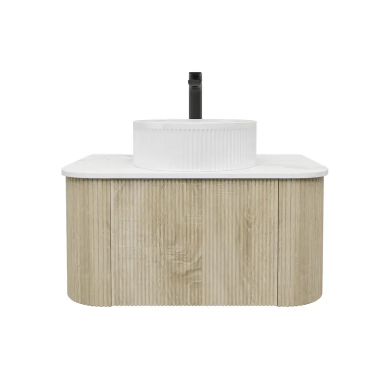 Kiama 750mm White Oak One Drawer Curved Wall Hung Vanity Cabinet Only