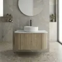 Kiama 750mm White Oak One Drawer Curved Wall Hung Vanity Cabinet Only