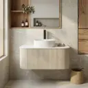 Kiama 900mm Coastal Oak One Drawer Curved Wall Hung Vanity Cabinet Only