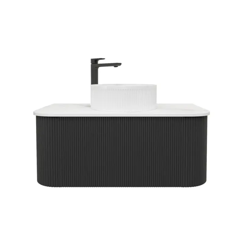 [93386/KC95W-MB] Kiama 900mm Matte Black One Drawer Curved Wall Hung Vanity