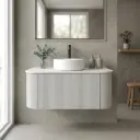 Kiama 900mm Matte White One Drawer Curved Wall Hung Vanity Cabinet Only