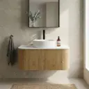 Kiama 900mm Prime Oak One Drawer Curved Wall Hung Vanity Cabinet Only