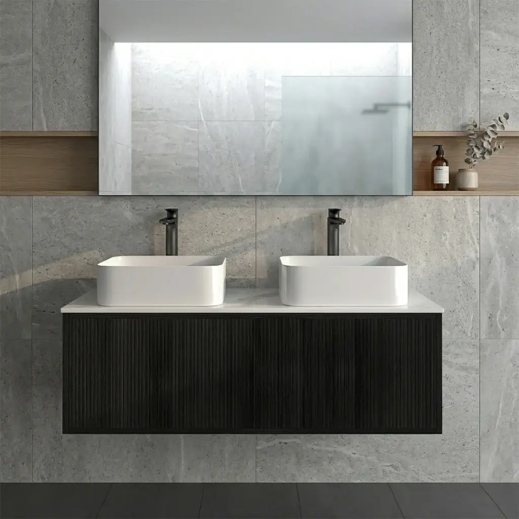 [93328/K1239LW-BO] Kiama Slim 1200mm Bottega Oak One Left Drawer One Right Door Narrow Wall Hung Vanity Cabinet Only