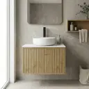 Kiama Slim 600mm Prime Oak One Drawer Narrow Wall Hung Vanity Cabinet Only