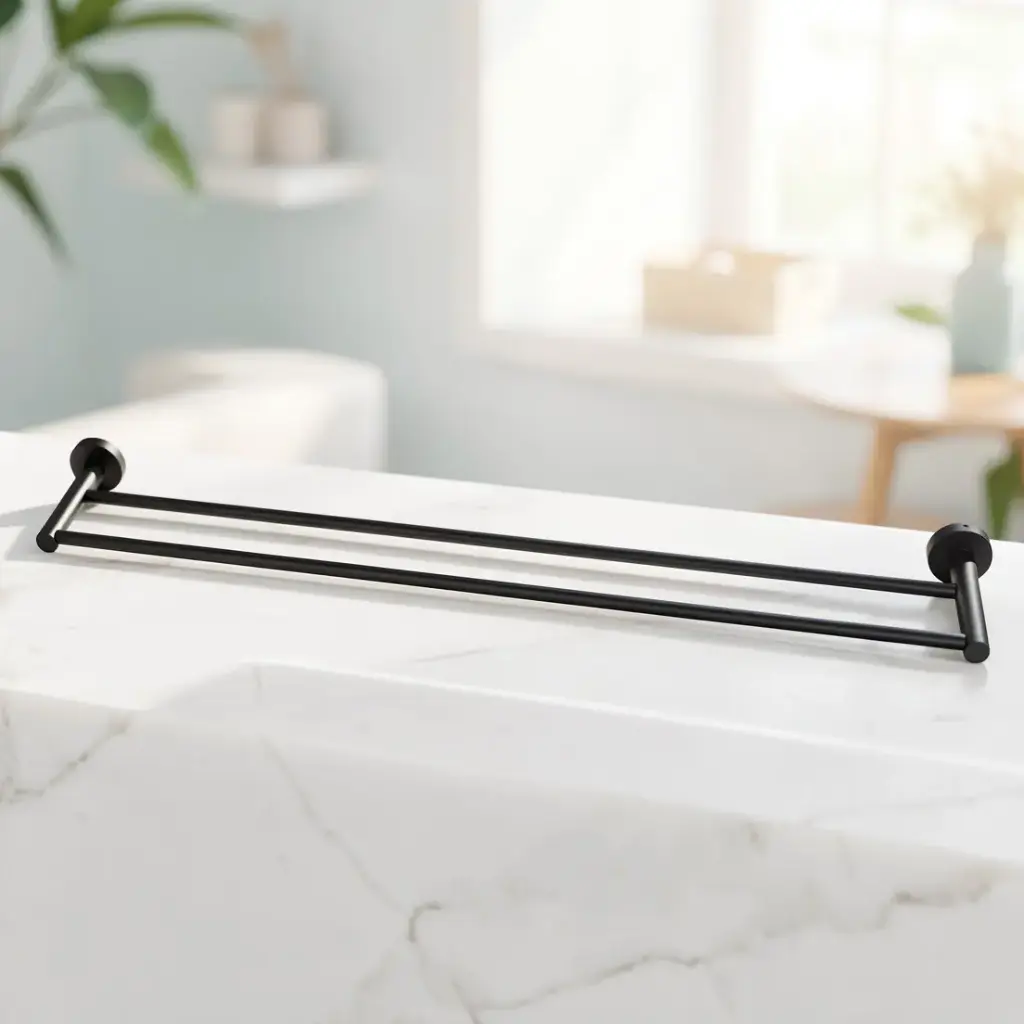 [40190] Lucid Pin Round Black Double Towel Rack Rail 750mm
