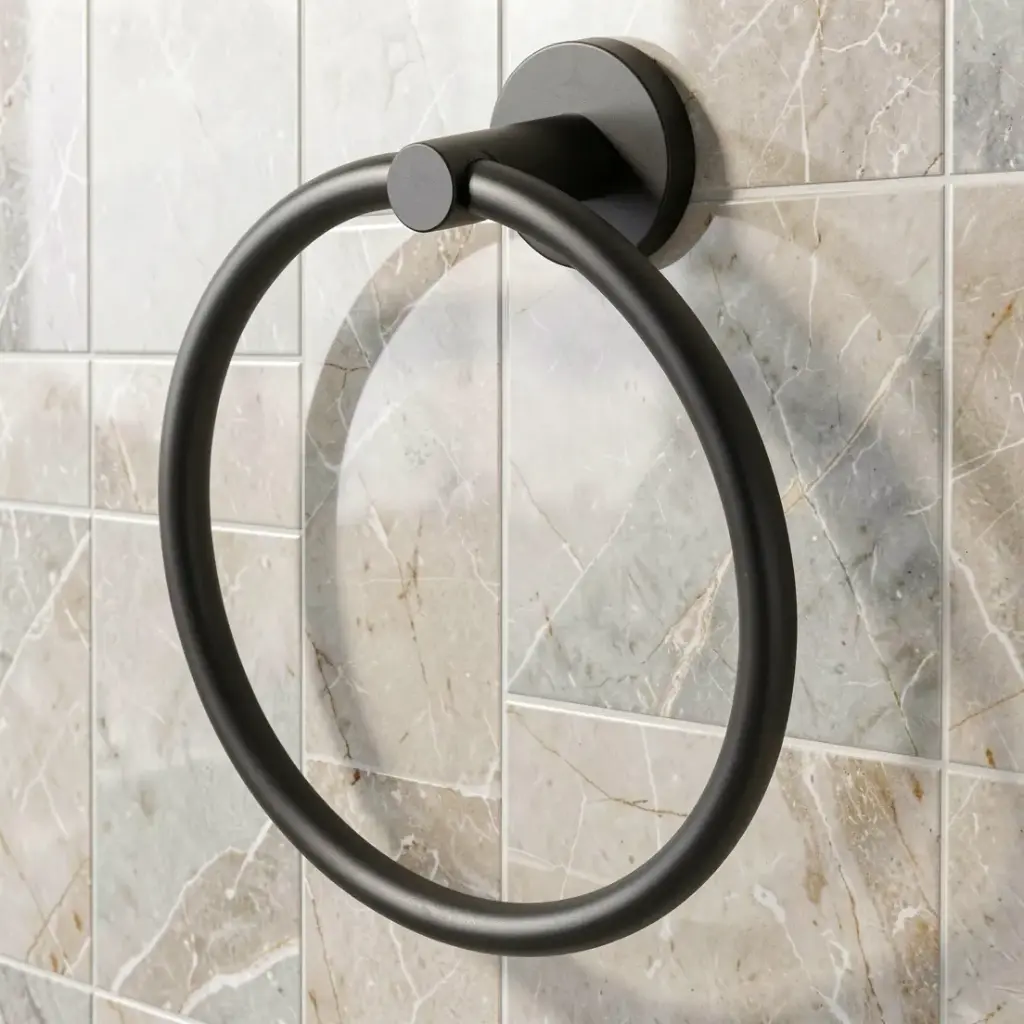 [40192] Lucid Pin Round Black Hand Towel Ring