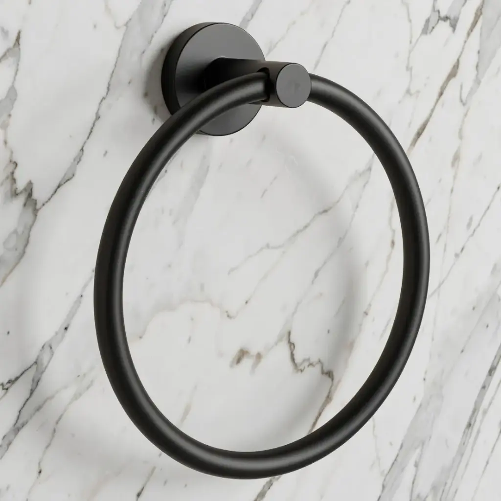 [40773] Pentro Matte Black Round Wall Mounted Round Hand Towel Ring
