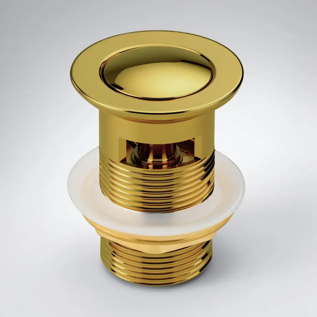 Polished Brass Gold Solid Brass 32mm Pop Up Waste With Overflow